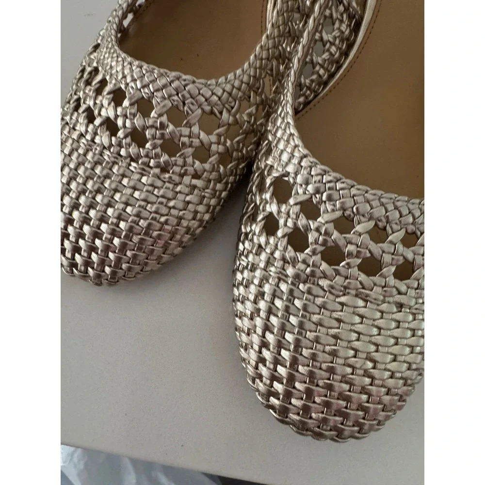 J.Crew Metallic Gold Woven Slingback Block Heel Pumps 8.5 2018511-KH04
